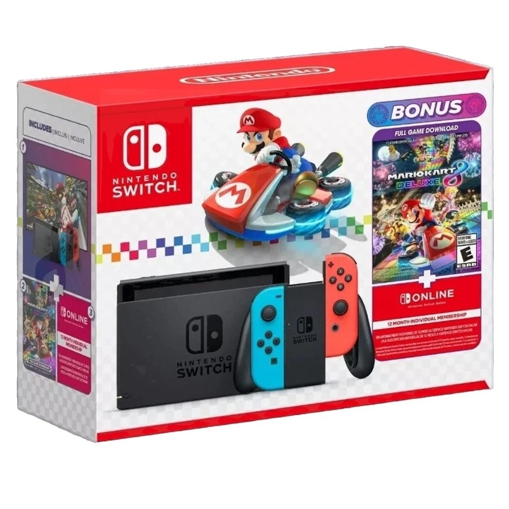 Nintendo Switch Mario Kart 8 Deluxe Console Bundle Complete in Box with Game EUC
